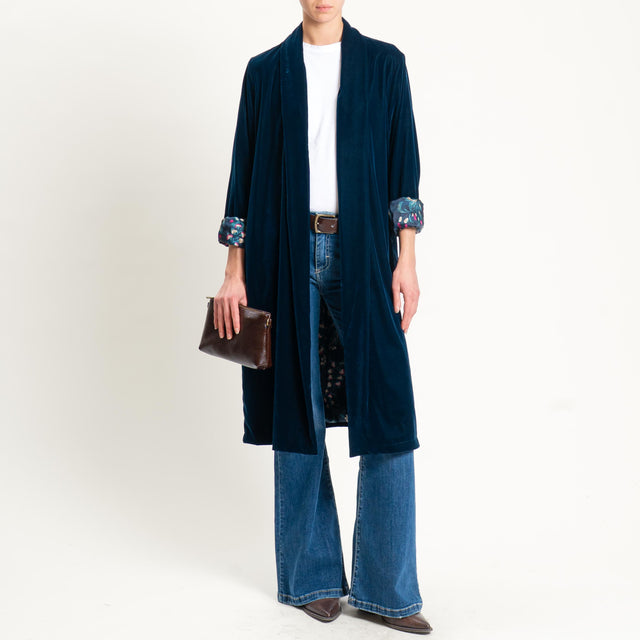 Wu'side-Kimono velluto fodera fantasia - blu