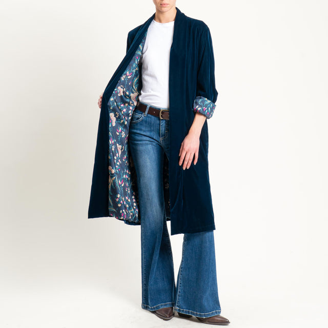 Wu'side-Kimono velluto fodera fantasia - blu