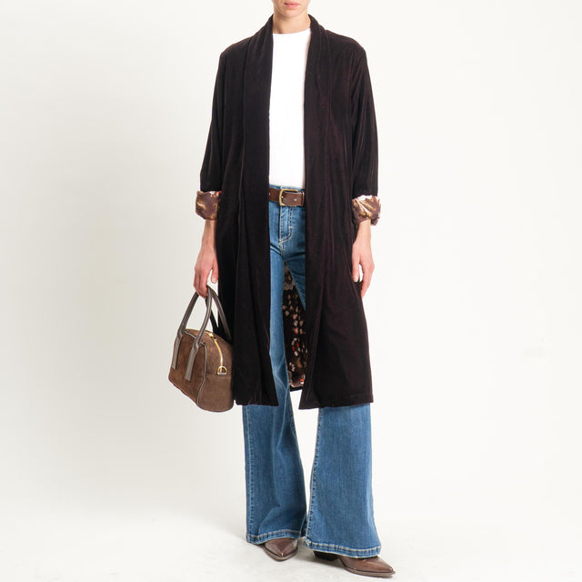 Wu'side-Kimono velluto fodera fantasia - marrone
