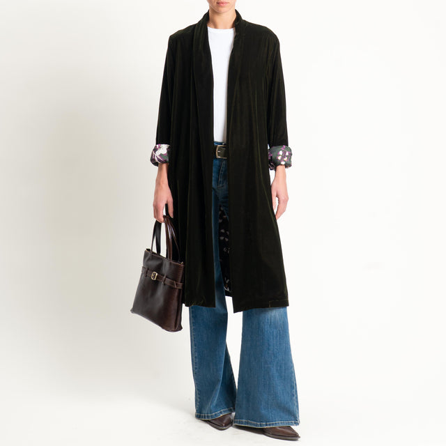Wu'side-Kimono velluto fodera fantasia - VERDE