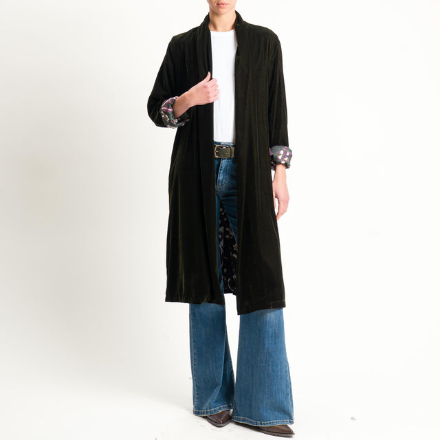 Wu'side-Kimono velluto fodera fantasia - VERDE