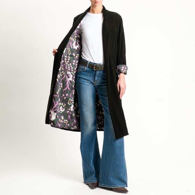 Wu'side-Kimono velluto fodera fantasia - VERDE