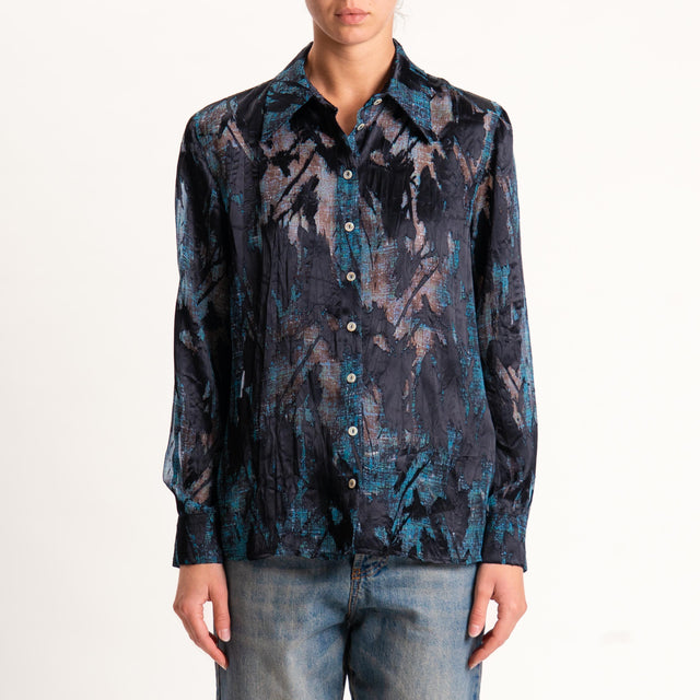 Wu'side-Camicia devorè - nero/ottanio