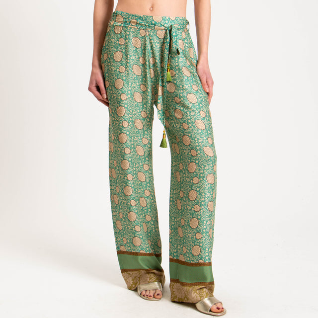 Wu'side-Pantalone fantasia floreale elastico dietro - verde/olio