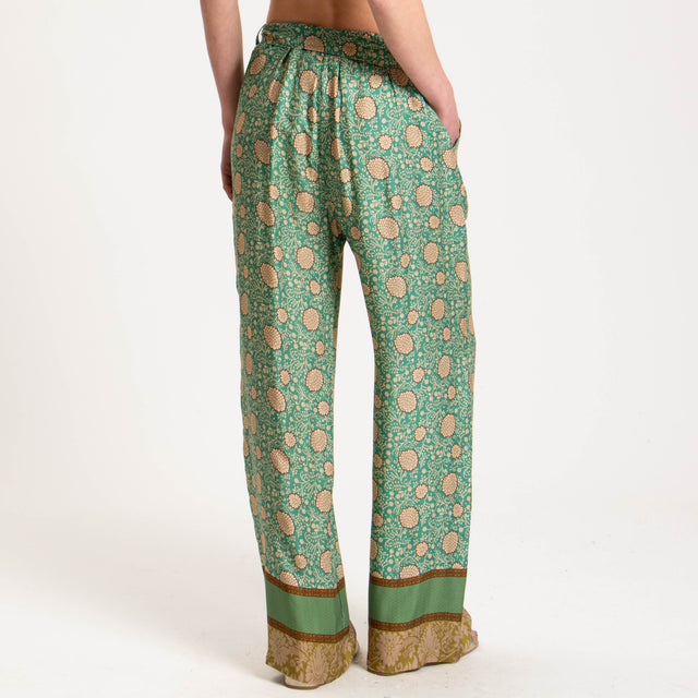 Wu'side-Pantalone fantasia floreale elastico dietro - verde/olio