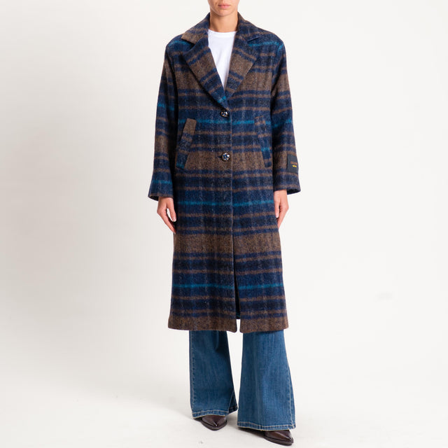 Wu'side-Cappotto check lana cotta - moro/blu