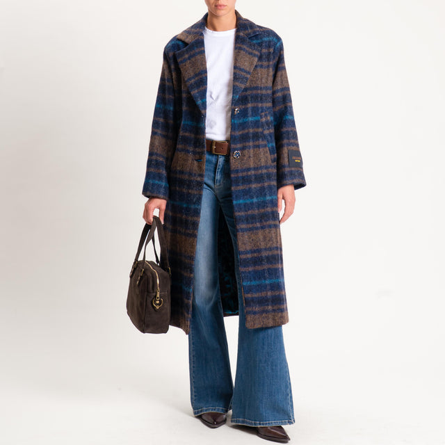 Wu'side-Cappotto check lana cotta - moro/blu