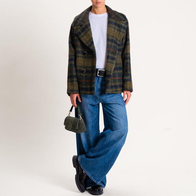 Wu'side-Cappotto check doppiopetto lana cotta - militare/verde bottiglia
