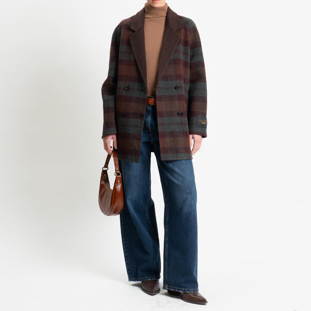 Wu'side-Giacca cappotto tartan misto lana - moro/vino