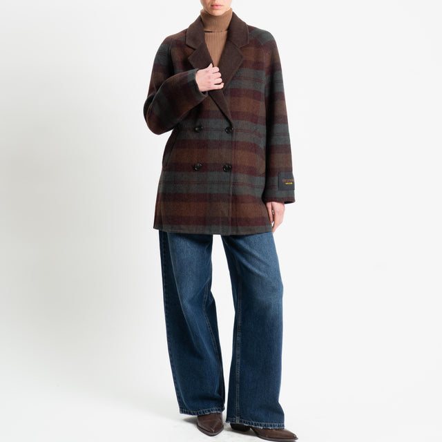 Wu'side-Giacca cappotto tartan misto lana - moro/vino