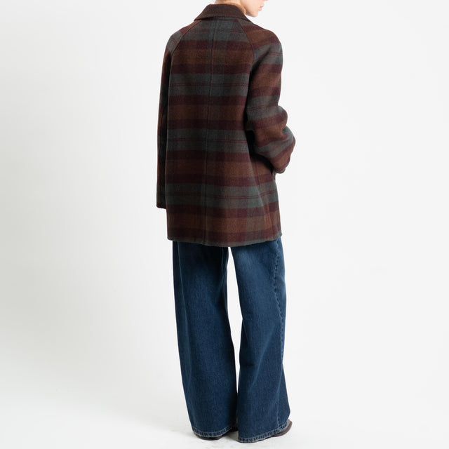 Wu'side-Giacca cappotto tartan misto lana - moro/vino