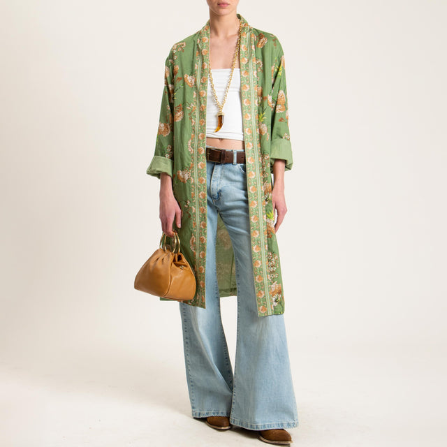 Wu'side-Kimono lungo mussola di cotone fantasia floreale - militare/moro/olio
