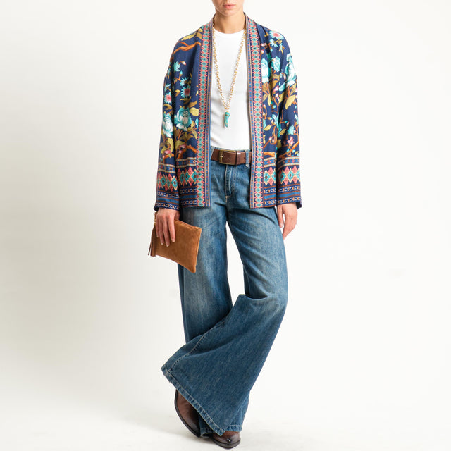 Wu'side-Kimono fantasia - floreale blu/olio/acqua