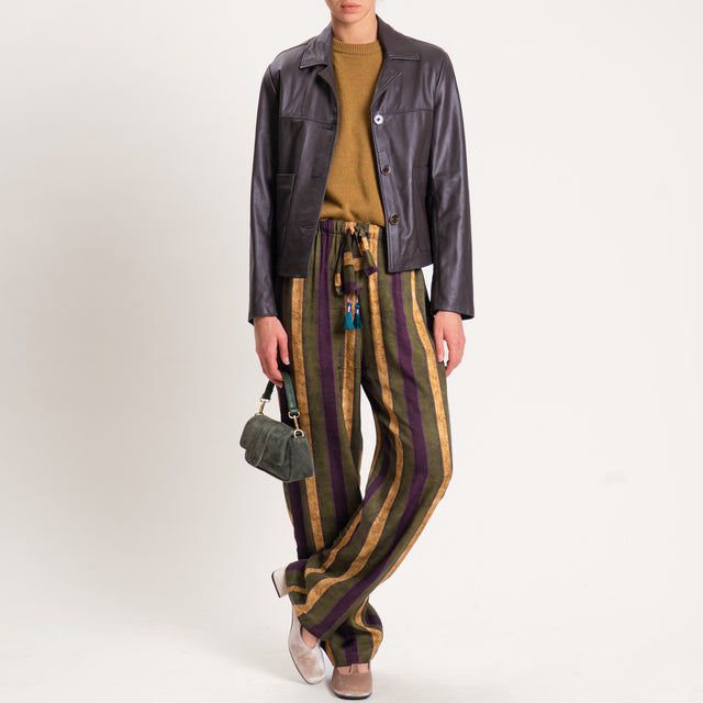 Wu'side-Pantalone fantasia elastico in vita - verde/senape/prugna