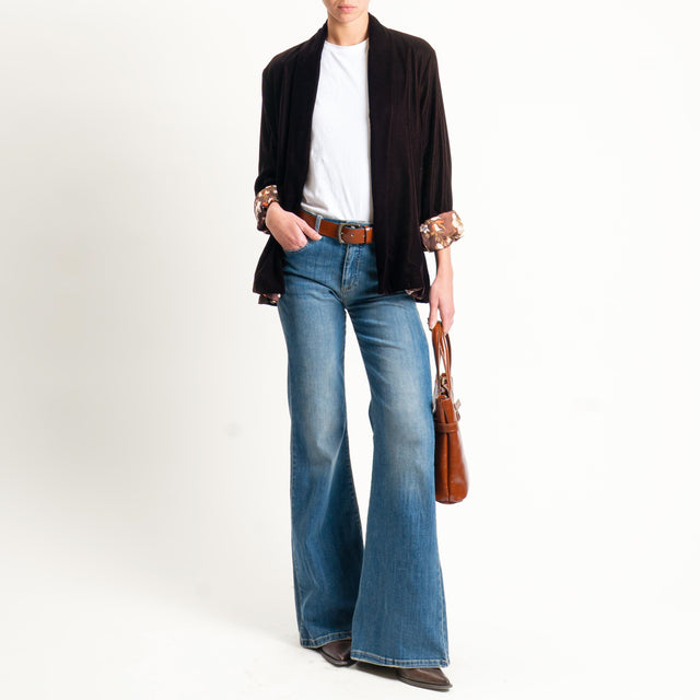 Wu'side-Kimono corto velluto fodera fantasia - marrone