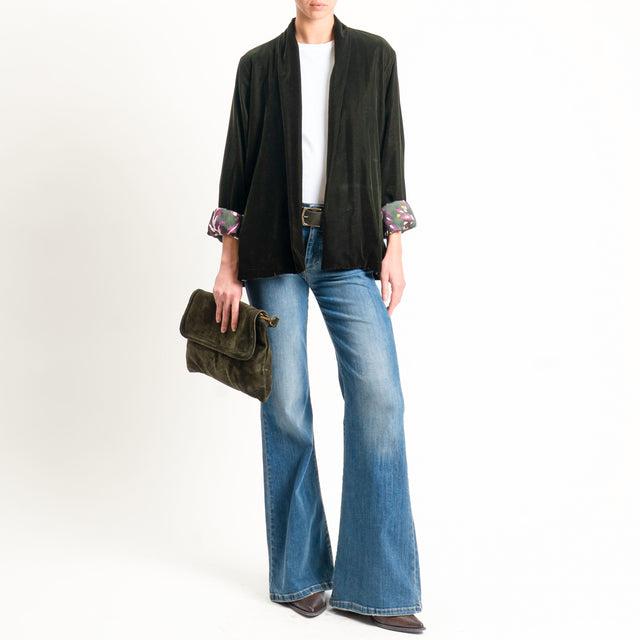 Wu'side-Kimono corto velluto fodera fantasia - VERDE