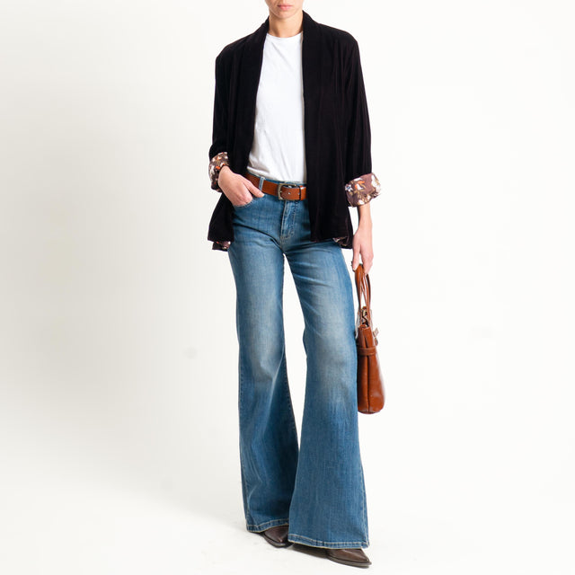 Wu'side-Kimono corto velluto fodera fantasia - marrone