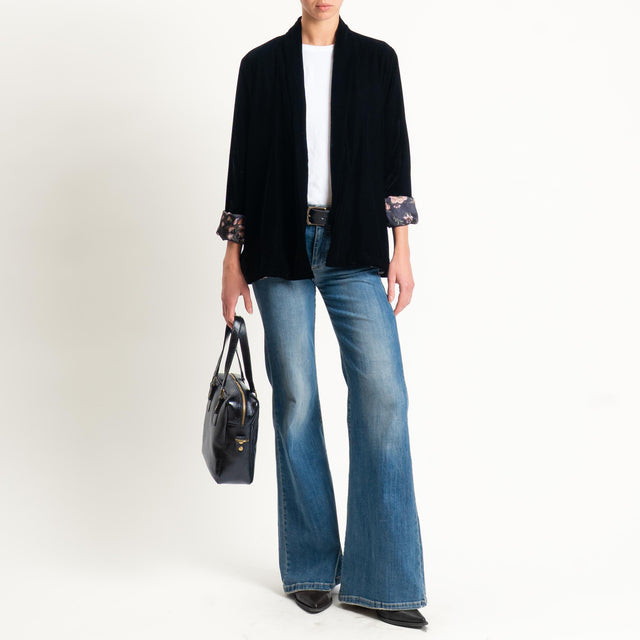 Wu'side-Kimono corto velluto fodera fantasia - nero