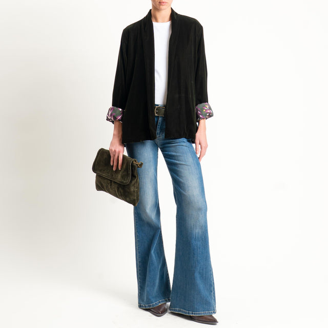 Wu'side-Kimono corto velluto fodera fantasia - VERDE