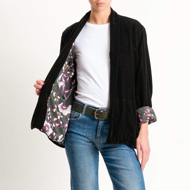 Wu'side-Kimono corto velluto fodera fantasia - VERDE