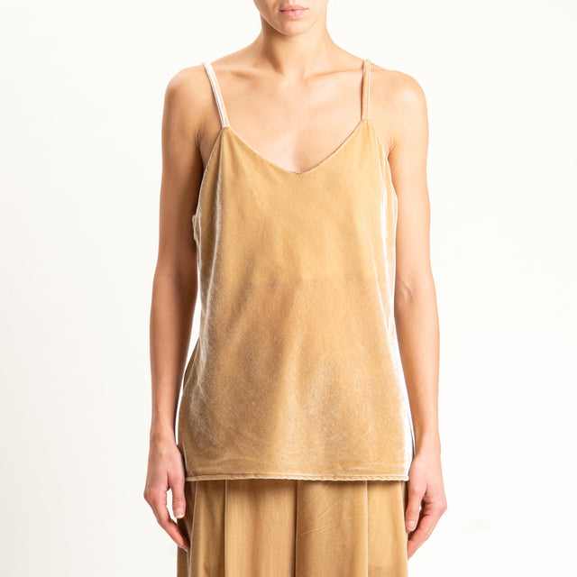 Wu'side-Top velluto con fodera fantasia - camel