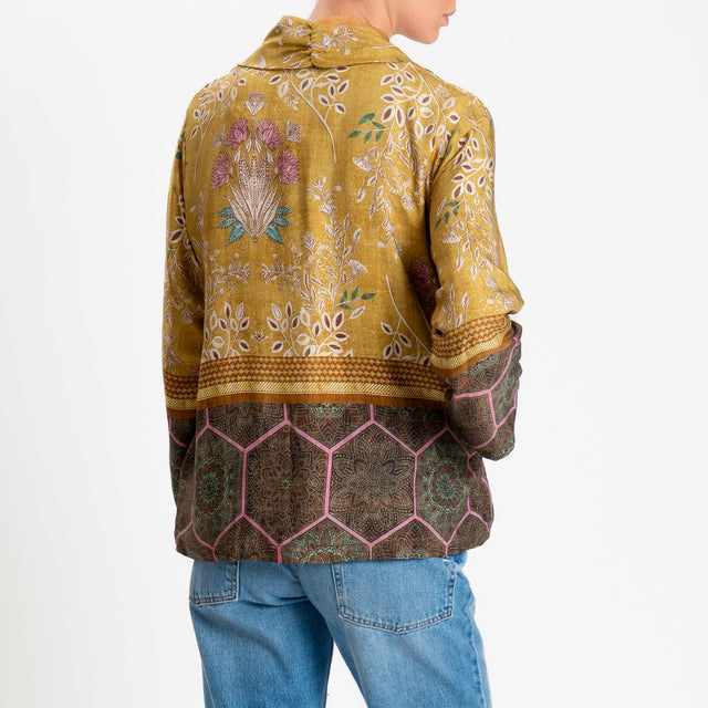 Wu'side-Kimono corto fantasia floreale - senape/sand/rosa