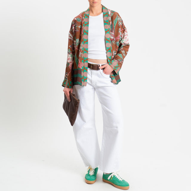 Wu'side-Kimono corto fantasia floreale - cioccolato/verde/acqua