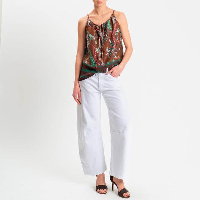 Wu'side-Top fantasia floreale con coulisse - cioccolato/verde/acqua