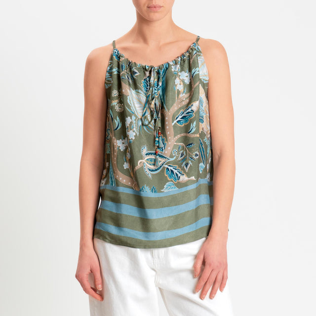 Wu'side-Top fantasia floreale con coulisse - salvia/beige/azzurro