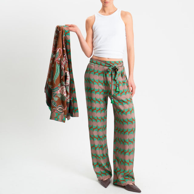 Wu'side-Pantalone fantasia optical elastico dietro - marrone/verde