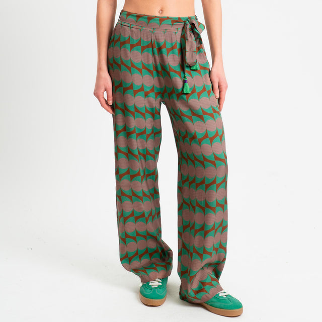 Wu'side-Pantalone fantasia optical elastico dietro - marrone/verde