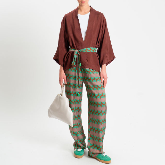 Wu'side-Pantalone fantasia optical elastico dietro - marrone/verde