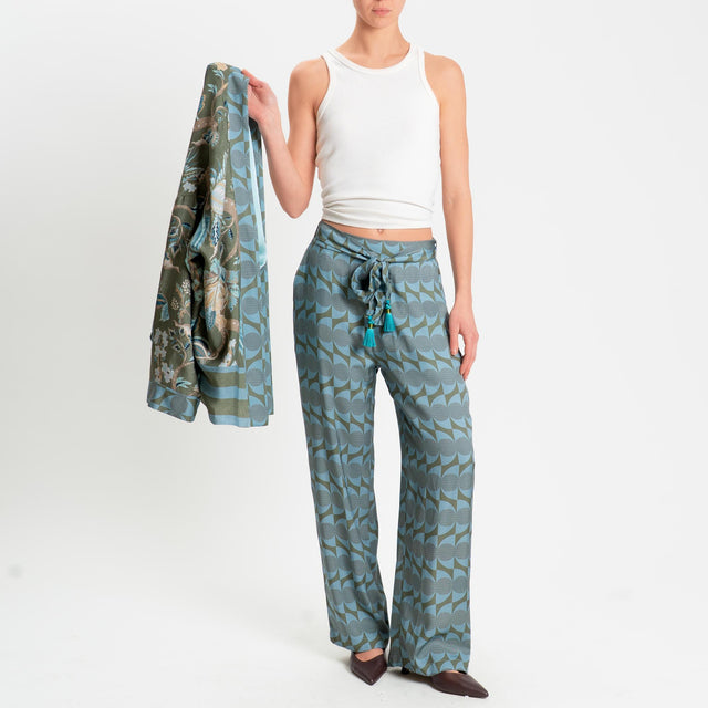 Wu'side-Pantalone fantasia optical elastico dietro - verde/polvere