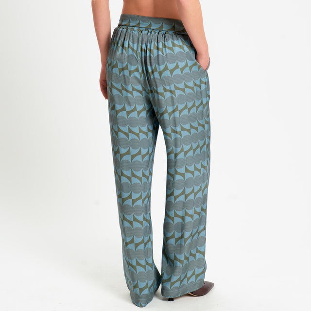 Wu'side-Pantalone fantasia optical elastico dietro - verde/polvere