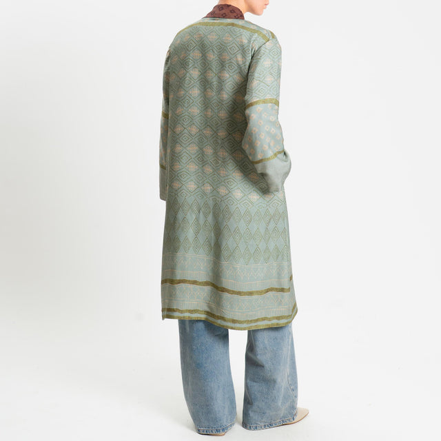 Wu'side-Kimono lungo fantasia etnica - verde/cioccolato
