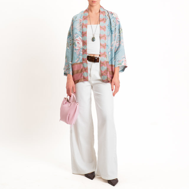 Wu'side-Kimono corto fantasia floreale - azzurro/pink/blush