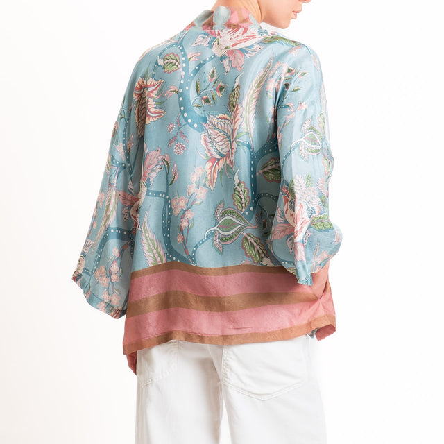 Wu'side-Kimono corto fantasia floreale - azzurro/pink/blush