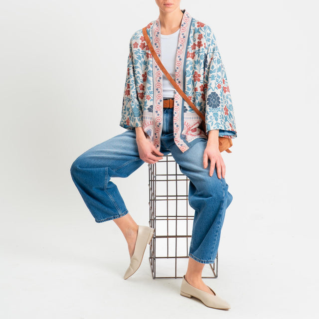 Wu'side-Kimono corto fantasia floreale - azzurro/panna/rosa