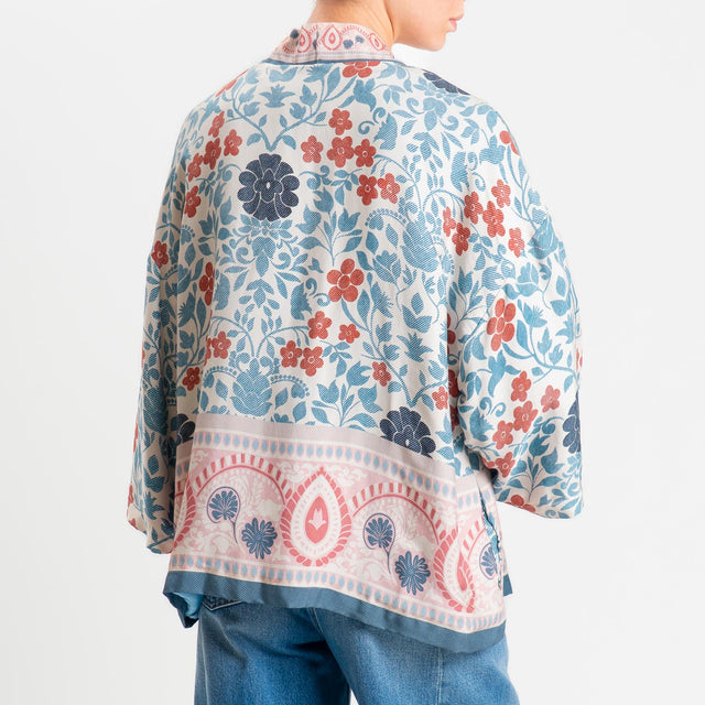 Wu'side-Kimono corto fantasia floreale - azzurro/panna/rosa