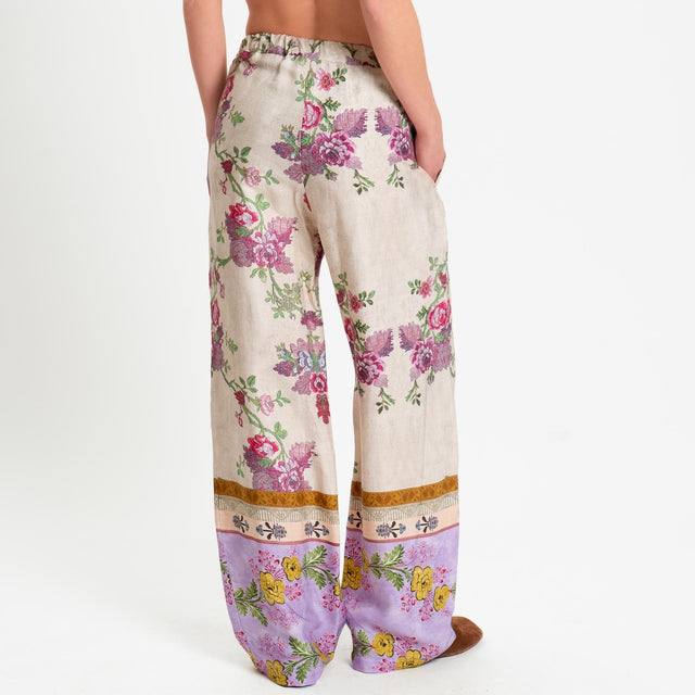 Wu'side-Pantalone fantasia floreale - panna/fucsia/lilla