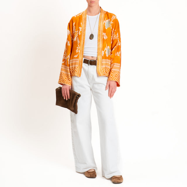 Wu'side-Kimono bomber fantasia floreale con tasche - arancio/latte