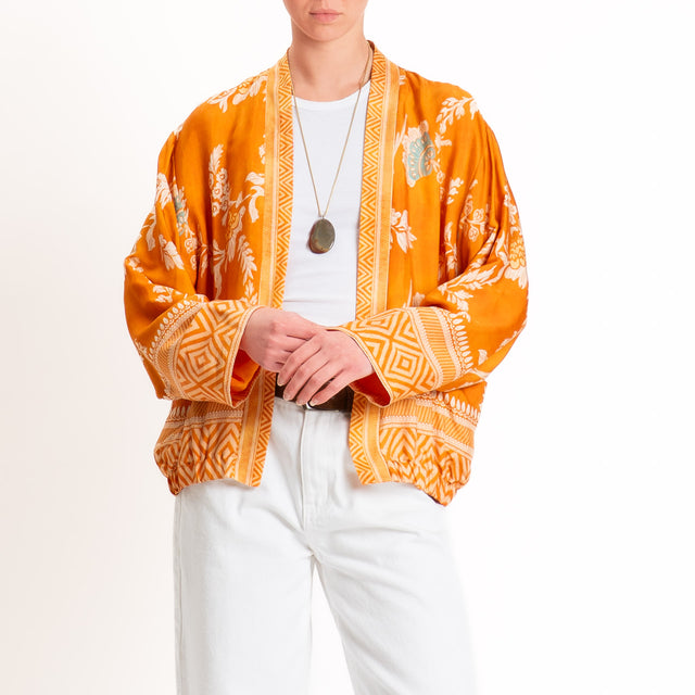 Wu'side-Kimono bomber fantasia floreale con tasche - arancio/latte