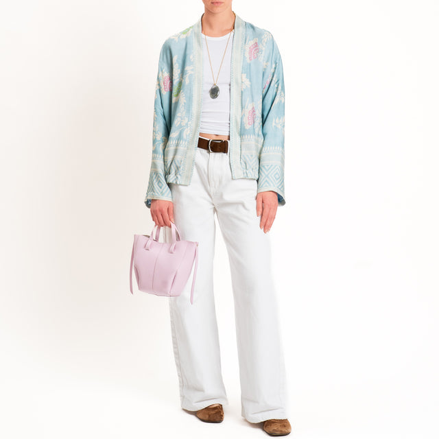 Wu'side-Kimono bomber fantasia floreale con tasche - azzurro/latte