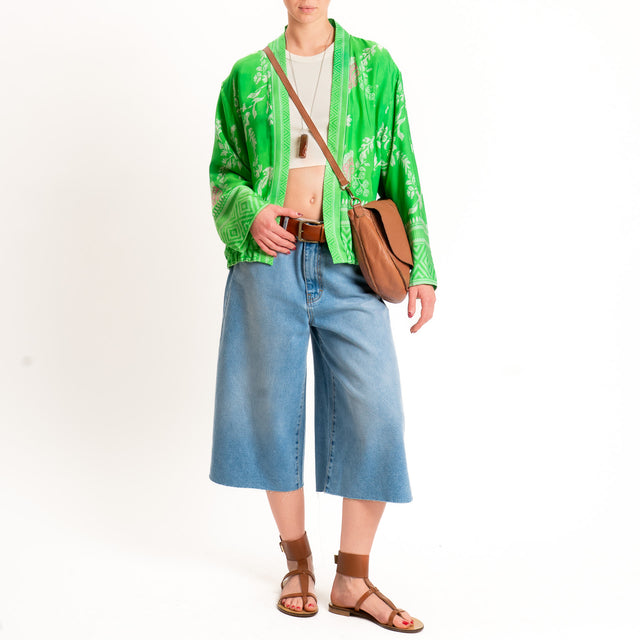 Wu'side-Kimono bomber fantasia floreale con tasche - verde/latte