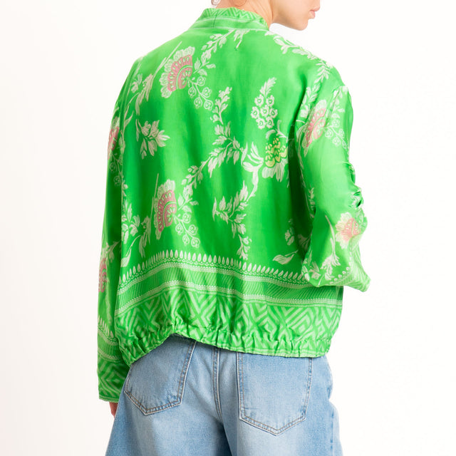 Wu'side-Kimono bomber fantasia floreale con tasche - verde/latte