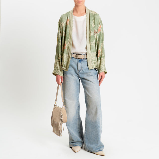 Wu'side-Kimono bomber fantasia floreale con tasche - verde/sand