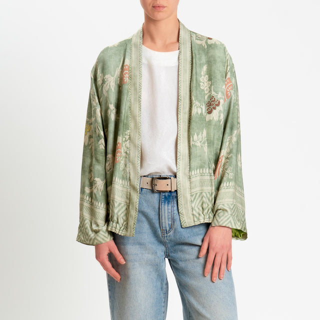 Wu'side-Kimono bomber fantasia floreale con tasche - verde/sand