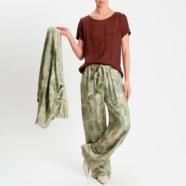 Wu'side-Pantalone fantasia floreale con coulisse - verde/sand