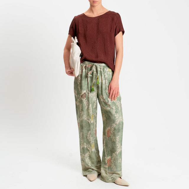 Wu'side-Pantalone fantasia floreale con coulisse - verde/sand