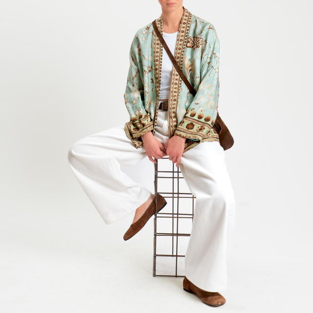 Wu'side-Kimono corto fantasia floreale - menta/cioccolato